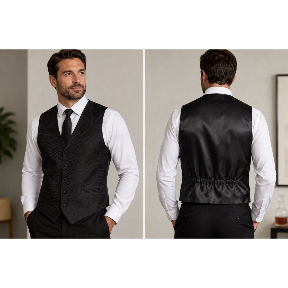 Cardi Collection Mens Black Textured Formal Vest XL